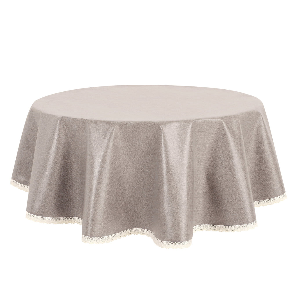 Unique Bargains Round Oil Proof Spill Proof Water Proof Lace TPU Kitchen Dining Tablecloth Light Coffee 47 inch