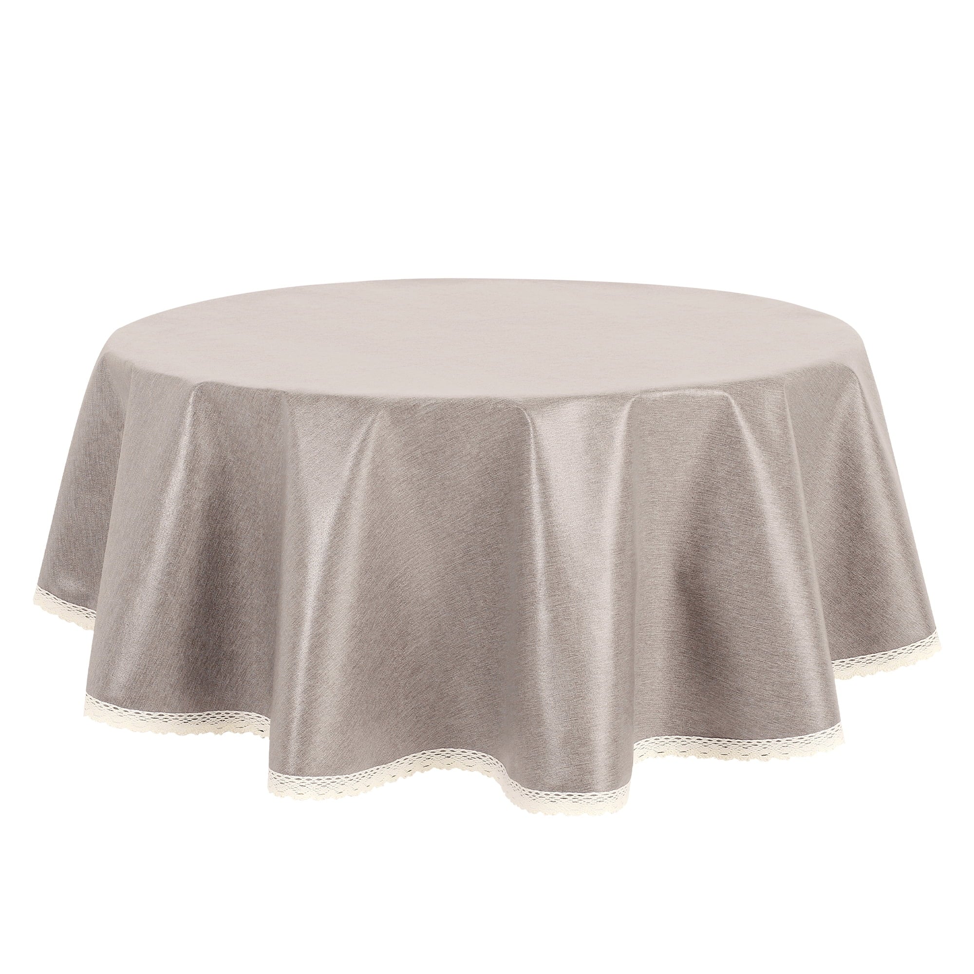 Unique Bargains Round Oil Proof Spill Proof Water Proof Lace TPU Kitchen Dining Tablecloth Light Coffee 47 inch