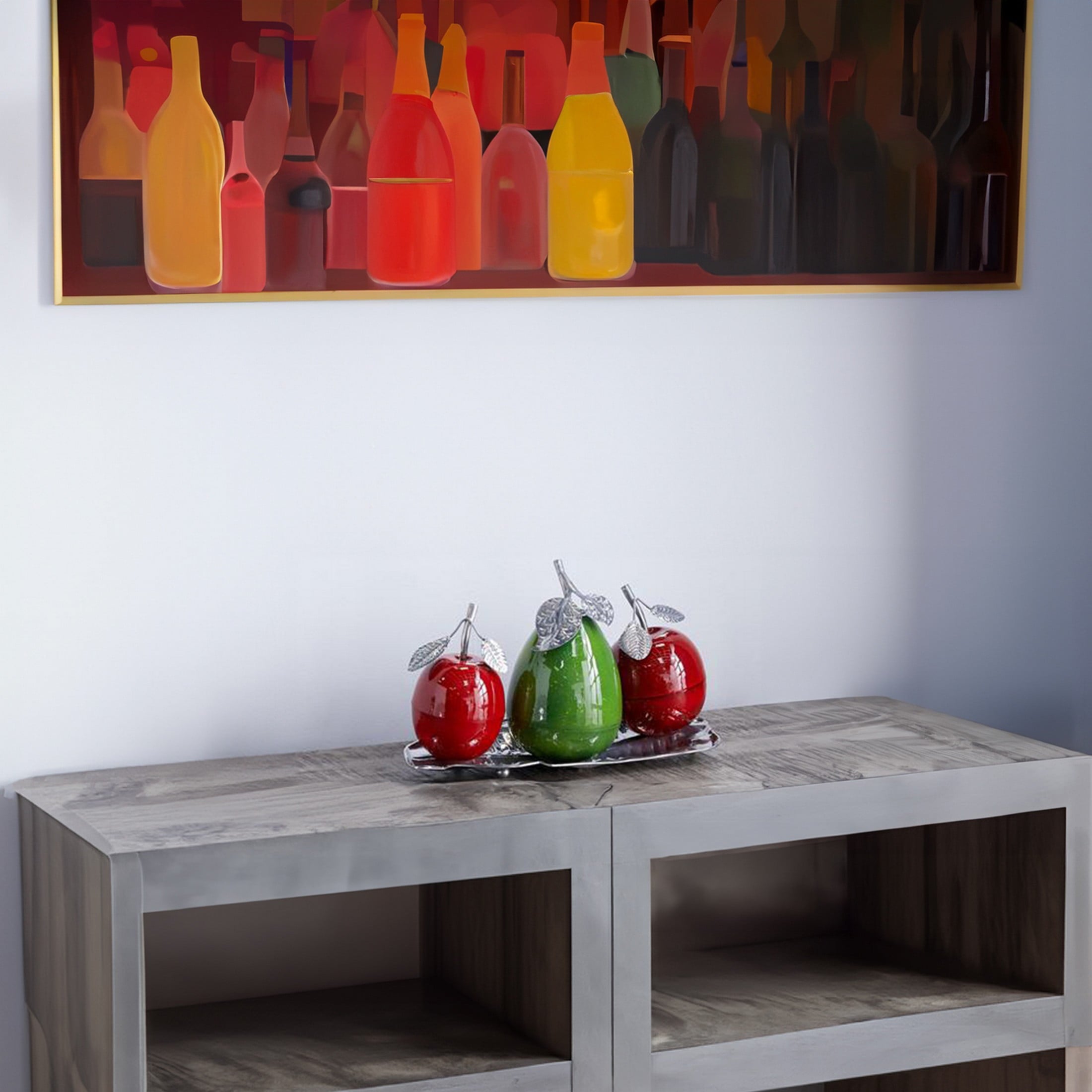 Urban Designs Delhi Glazed Metal Artificial Fruit Centerpiece Decor - Green Red