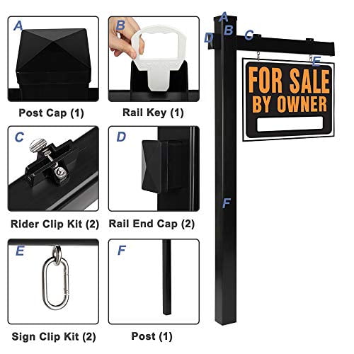 VINGLI 6' Vinyl PVC Real Estate Sign Post, Commercial Realtor Home for Sale Hanging Ads, Business Hours Advertisement Post for Yard , Open Houese Direction, 36" Arm Holds Up to 24" Sign, Black
