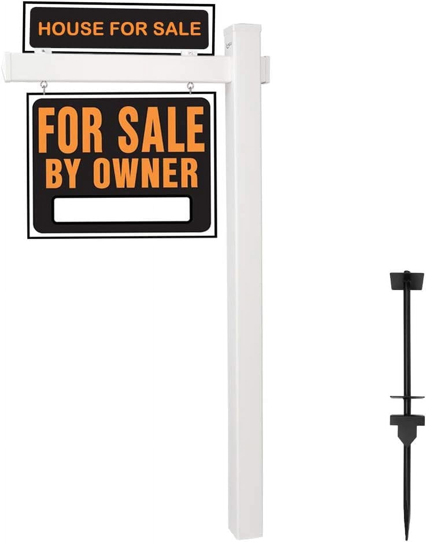 VINGLI 6' Vinyl PVC Real Estate Sign Post,  Realtor Home for Sale Hanging Ads, Business Hours Advertisement Post for Yard , Open Houese Direction, 36" Arm Holds Up to 24" Sign, White