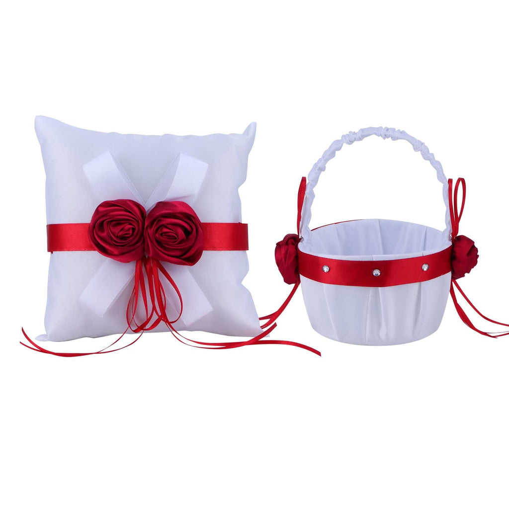 Verdant Touch Ring Pillow Set Wedding Hand Basket Set Flower Basket and Ring Bearer Pillow Cushion for Wedding