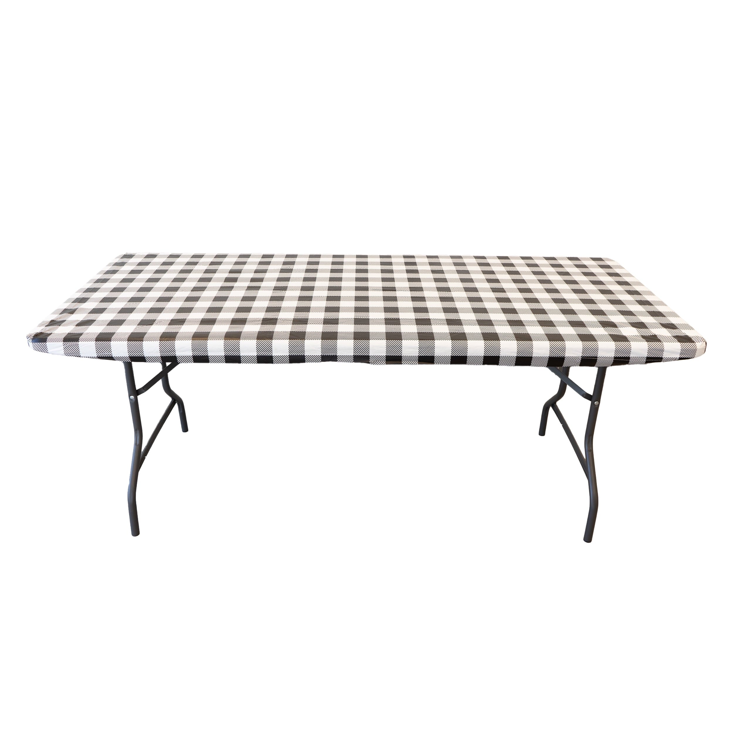 Waverly Inspirations Rectangular Elastic Fitted Table Cover Waterproof Vinyl Tablecloth With Flannel Backing, 6Ft Table, 72" x 30", Gingham Plaid, 4 PK