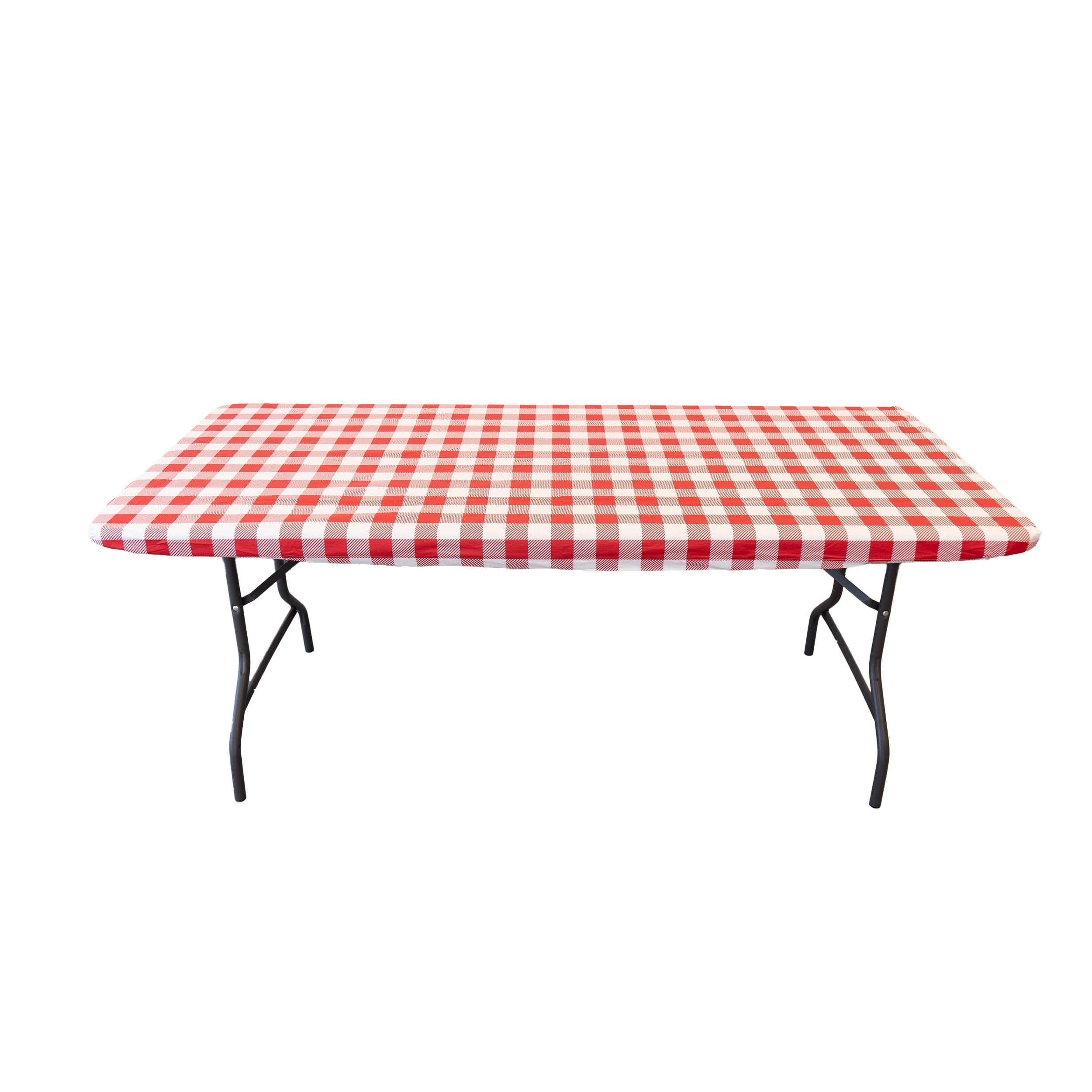 Waverly Inspirations Rectangular Elastic Fitted Table Cover Waterproof Vinyl Tablecloth With Flannel Backing, 6Ft Table, 72" x 30", Gingham Plaid, 4 PK