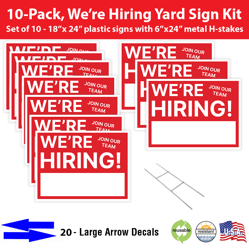 We're Hiring Lawn Sign Kit (18x24) with Arrow Stickers (3)