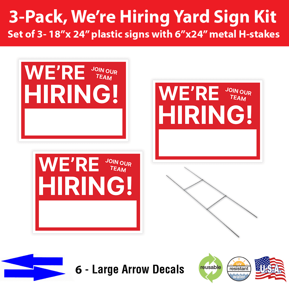We're Hiring Lawn Sign Kit (18x24) with Arrow Stickers (3)