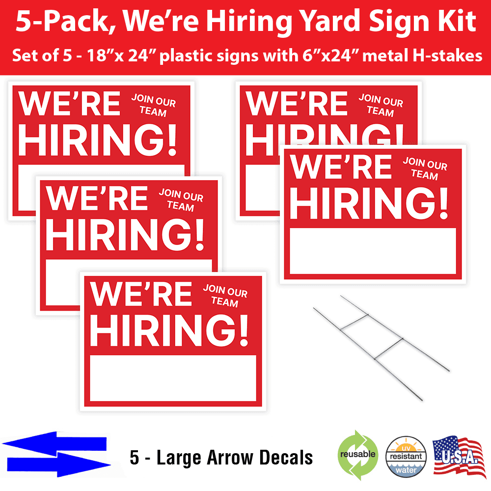 We're Hiring Lawn Sign Kit (18x24) with Arrow Stickers (3)