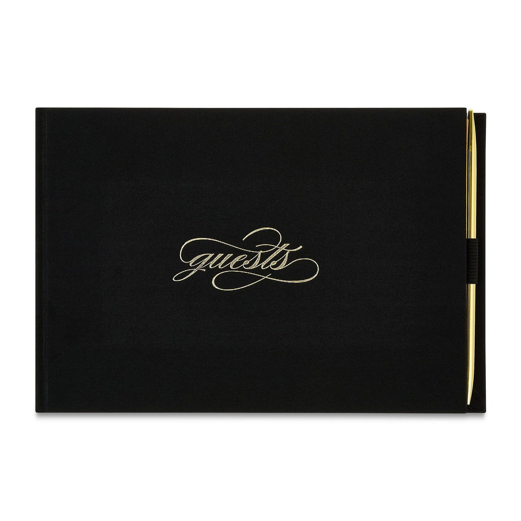 Wedding Guest Book with Pen Set - Black Cover Scripted Guests - 9.75 x 6.25 - Memory Keepsake for Weddings, Baby Showers, Parties & Guest Houses Biodegradable