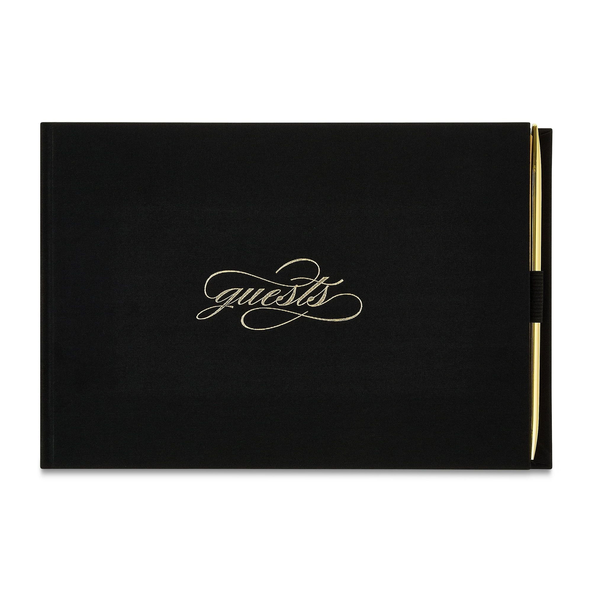 Wedding Guest Book with Pen Set - Black Cover Scripted Guests - 9.75 x 6.25 - Memory Keepsake for Weddings, Baby Showers, Parties & Guest Houses Biodegradable