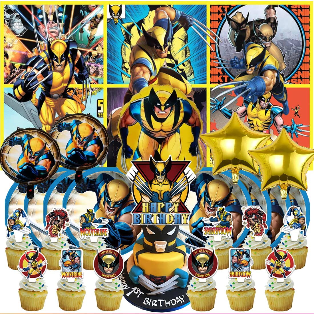 Wolverine X-men Party Supplies Decor Tableware Backdrop Banner Cake Topper Balloons Birthday Decorations