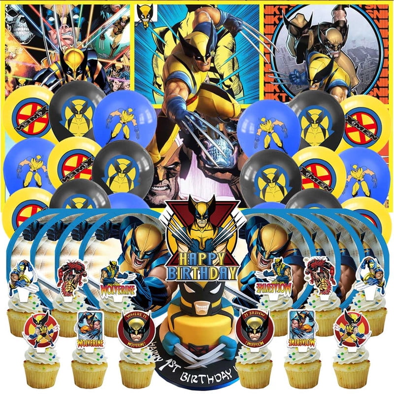 Wolverine X-men Tableware Balloons Birthday Plates Party Decor Banner Cake Topper Decorations for Kids Supplies