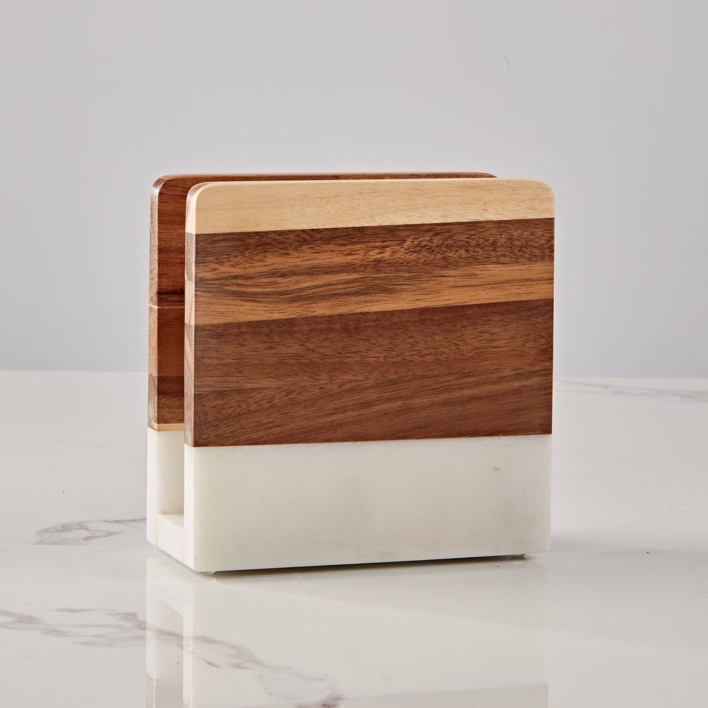 Wood and Marble Table Napkin Holder White Marble,Kitchen,Dining Room,Napkin Rings