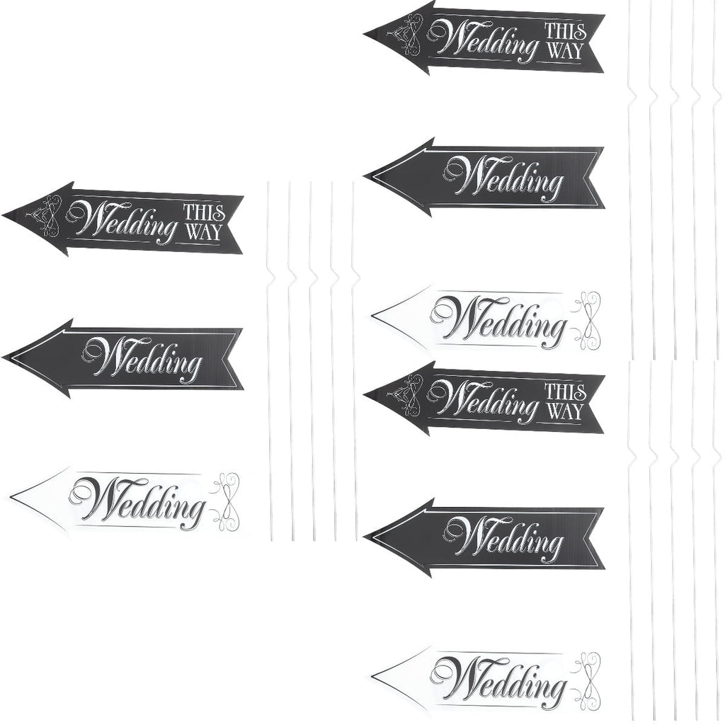 Worgeous 3 Sets  Wedding Signs Printing Wedding Directional Road Signs with Stand Rods