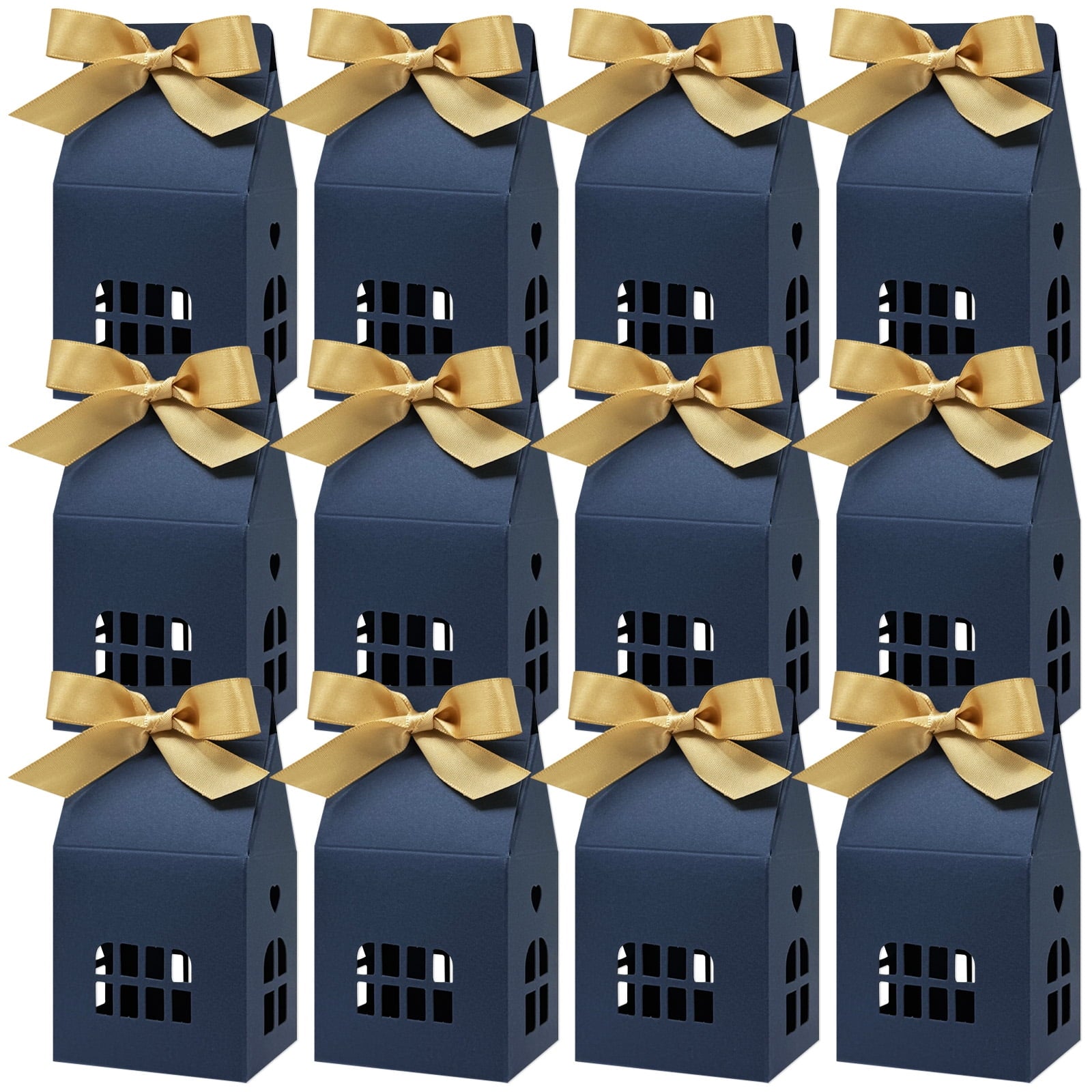 Wrapables House Shaped Gift Boxes with Ribbons for Weddings, Housewarming, Cookies, Candies, Treats, Party Favors (Set of 24)