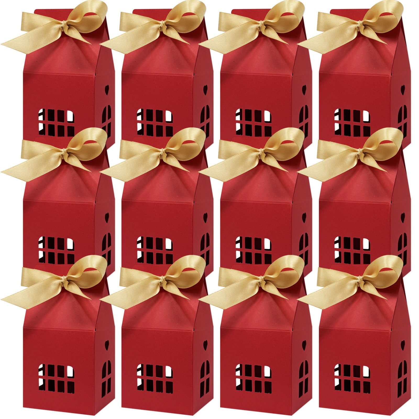 Wrapables House Shaped Gift Boxes with Ribbons for Weddings, Housewarming, Cookies, Candies, Treats, Party Favors (Set of 24)