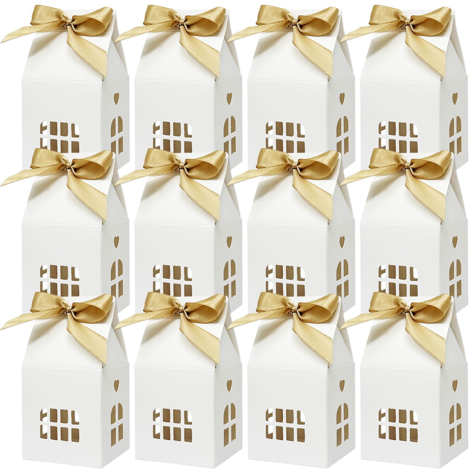 Wrapables House Shaped Gift Boxes with Ribbons for Weddings, Housewarming, Cookies, Candies, Treats, Party Favors (Set of 24)