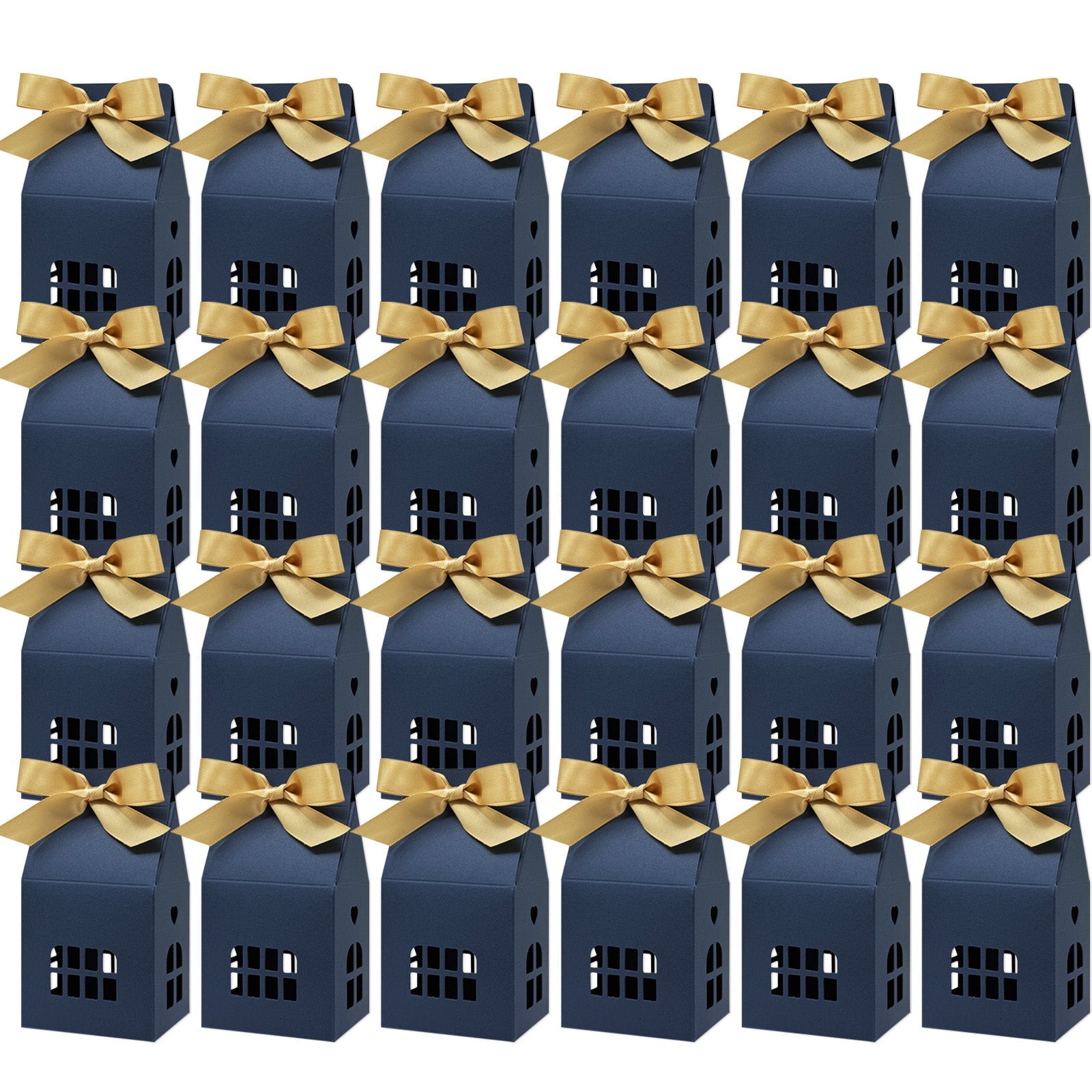 Wrapables House Shaped Gift Boxes with Ribbons for Weddings, Housewarming, Cookies, Candies, Treats, Party Favors (Set of 24)