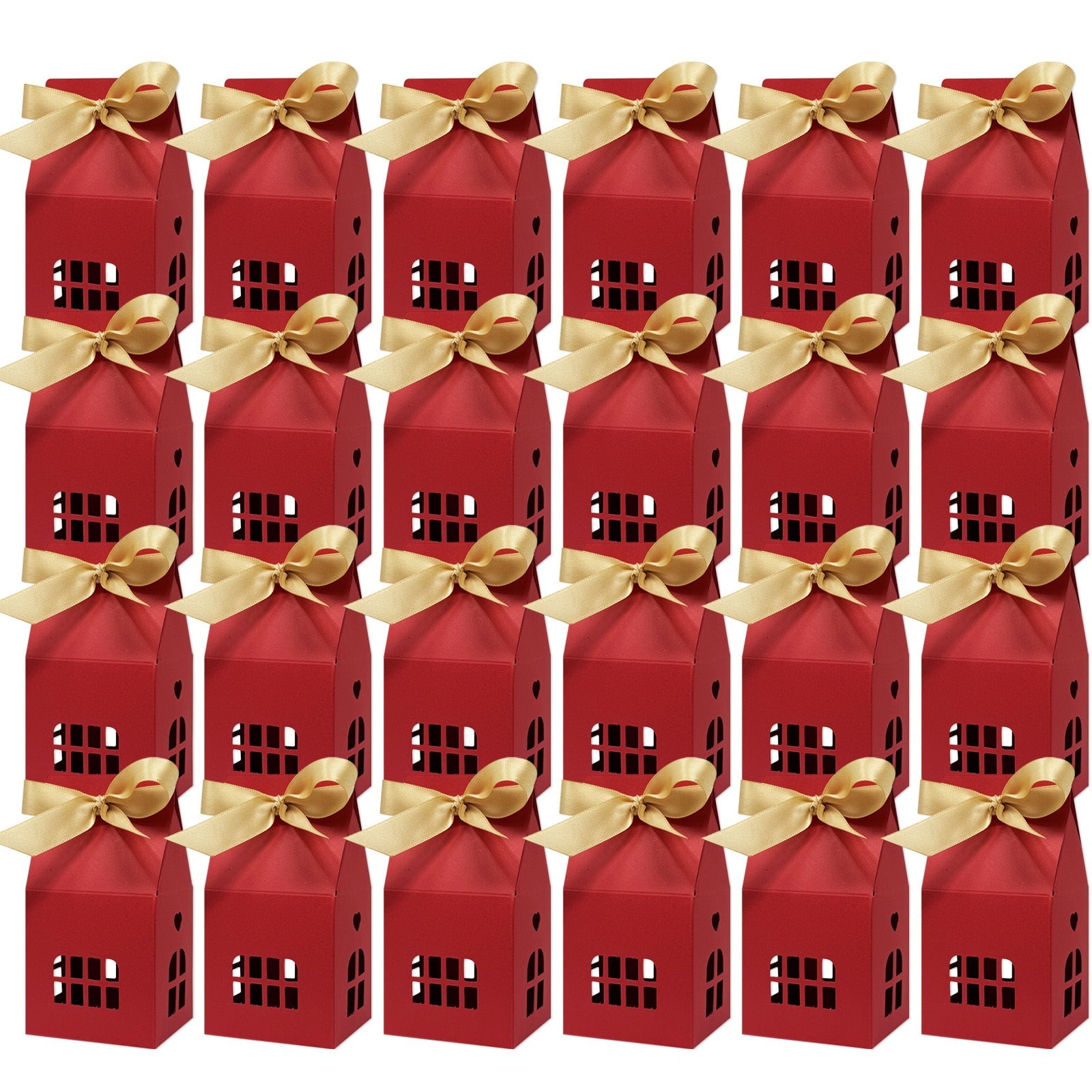Wrapables House Shaped Gift Boxes with Ribbons for Weddings, Housewarming, Cookies, Candies, Treats, Party Favors (Set of 24)