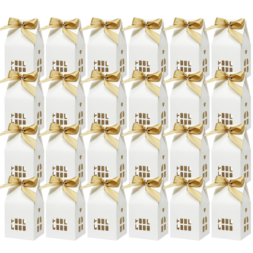 Wrapables House Shaped Gift Boxes with Ribbons for Weddings, Housewarming, Cookies, Candies, Treats, Party Favors (Set of 24)