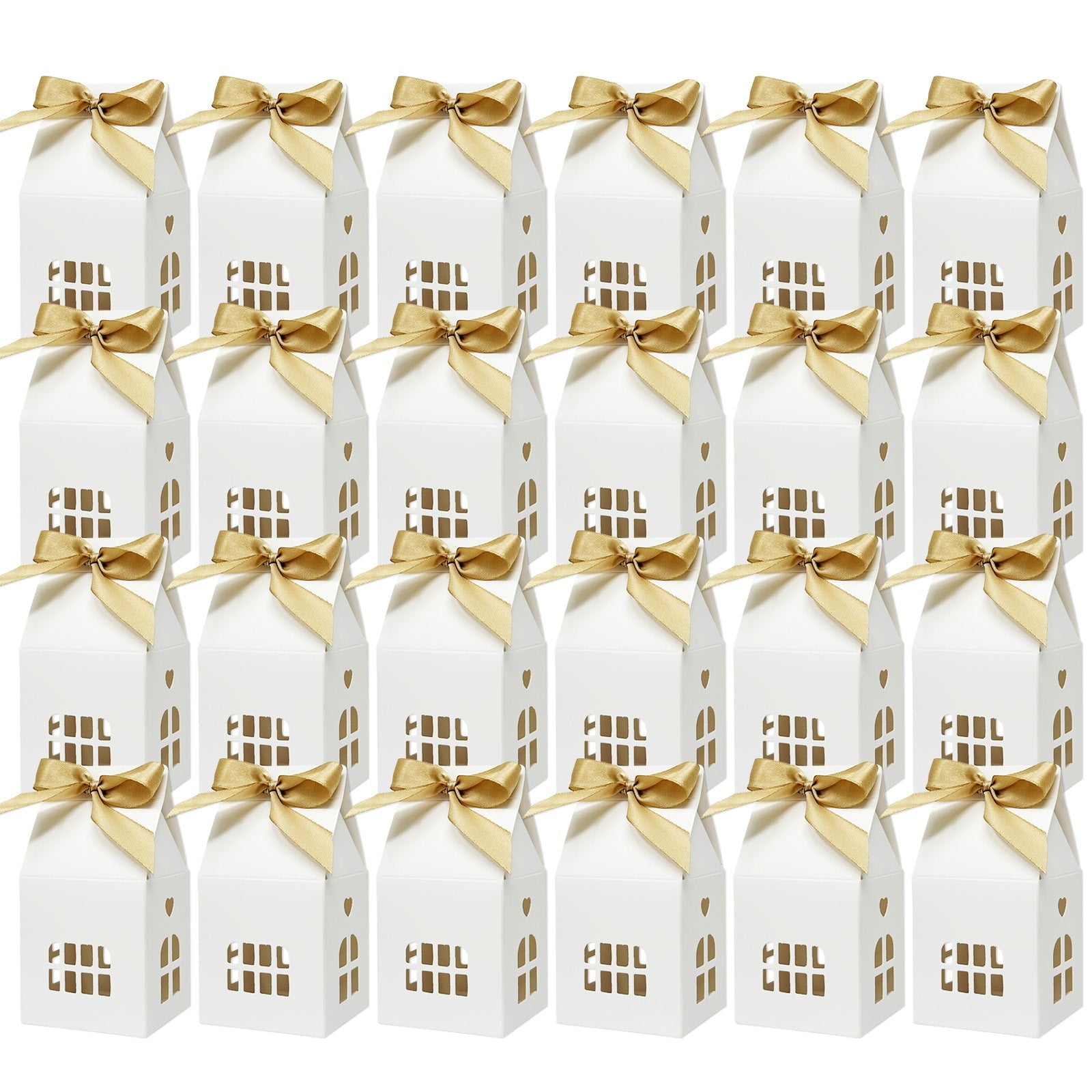 Wrapables House Shaped Gift Boxes with Ribbons for Weddings, Housewarming, Cookies, Candies, Treats, Party Favors (Set of 24)