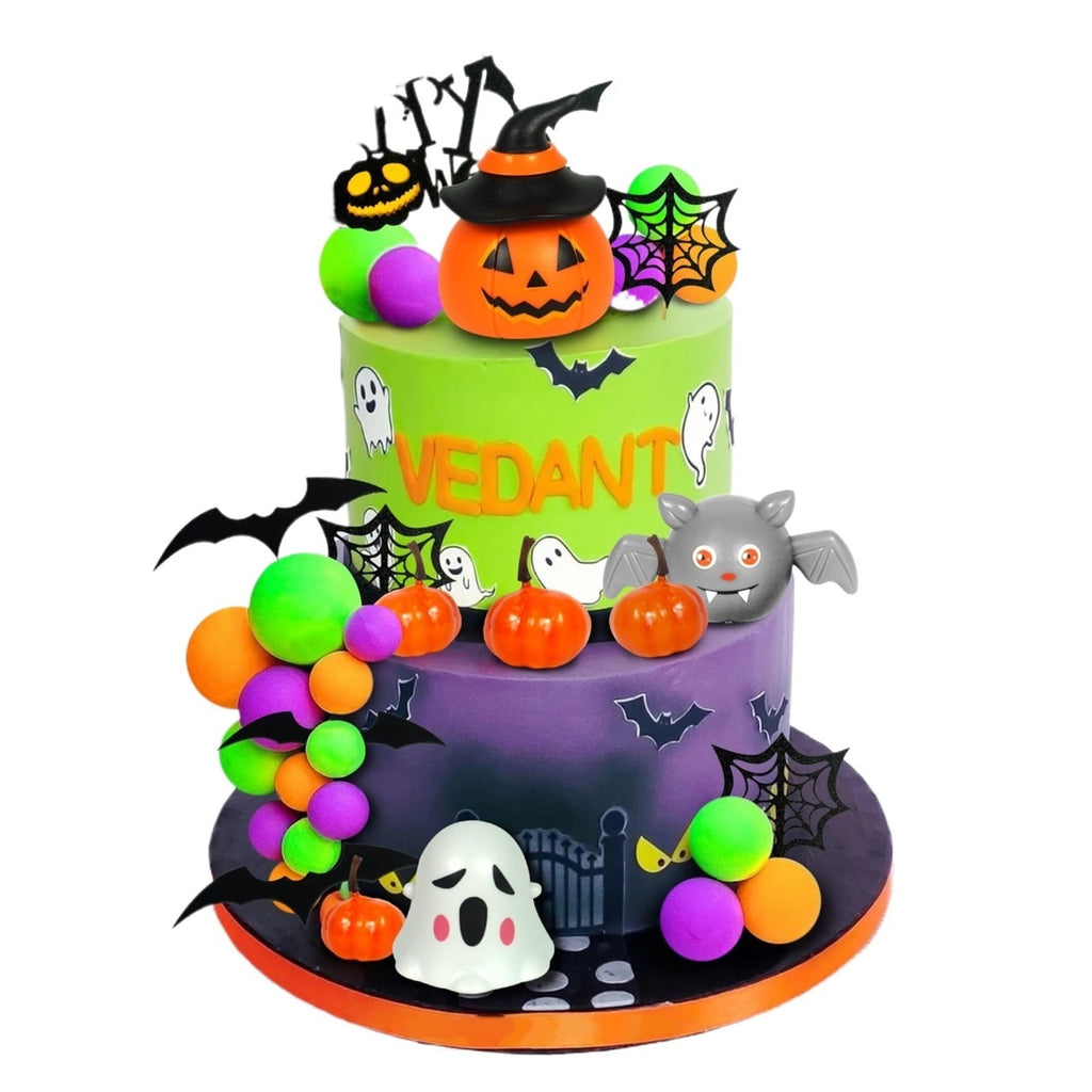 Zhoulg Halloween Cake Toppers 3D Pumpkin Bat Ghost Cake Balls Cake Decorations Happy Halloween Cake Topper For Halloween Party Supplies (Style 01)