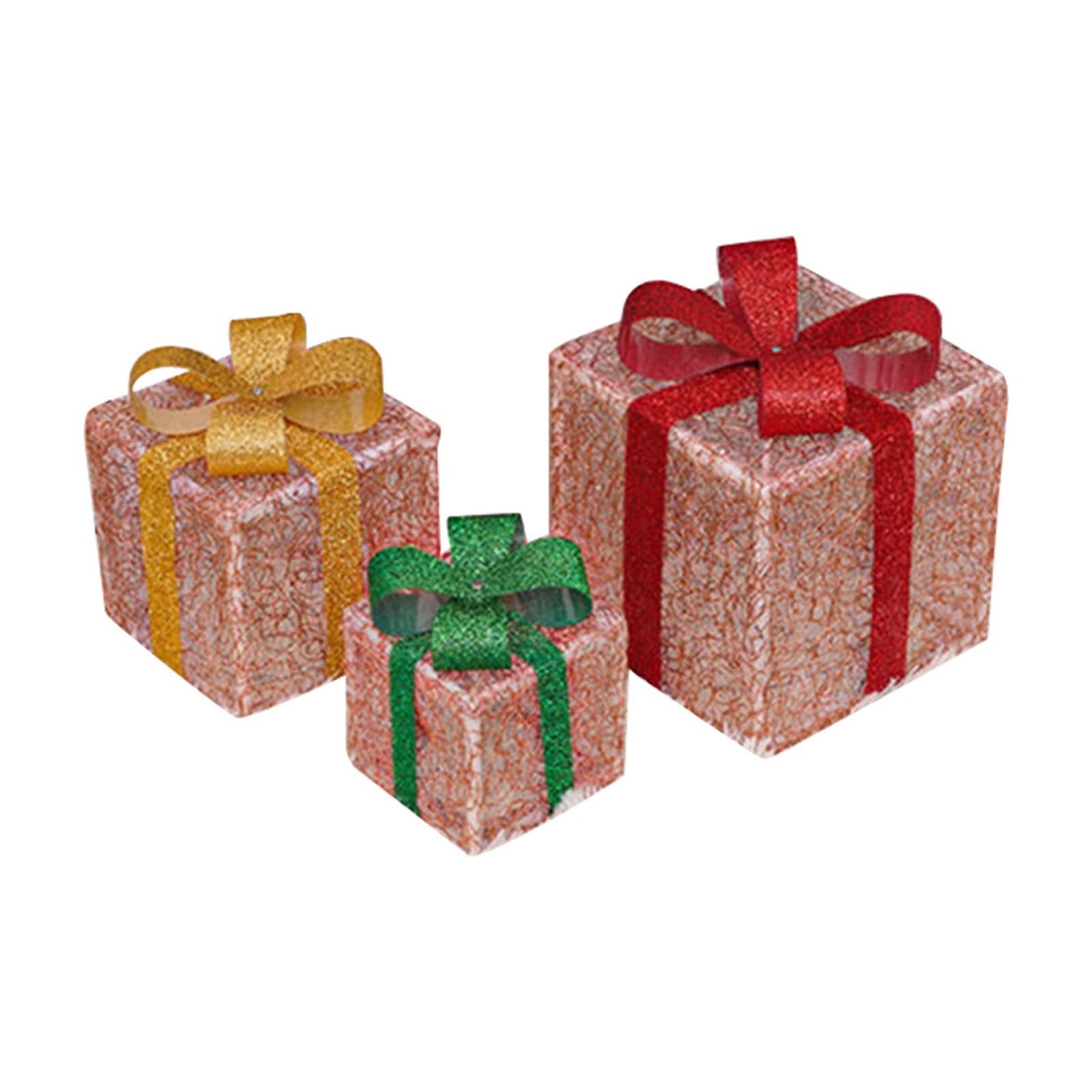 Zhourta 3PCS Lighted Gift Boxes Christmas Decorations Light Up Folding Present Box Christmas Ornaments for Outdoor Indoor Xmas Tree Yard Home Decor