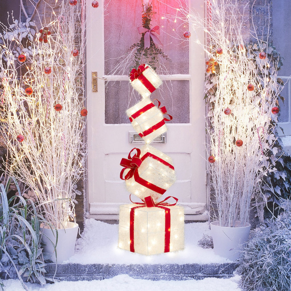 Zimtown 3.5FT Lighted Gift Boxes Christmas Decorations Gift Boxes Pop-Up Design