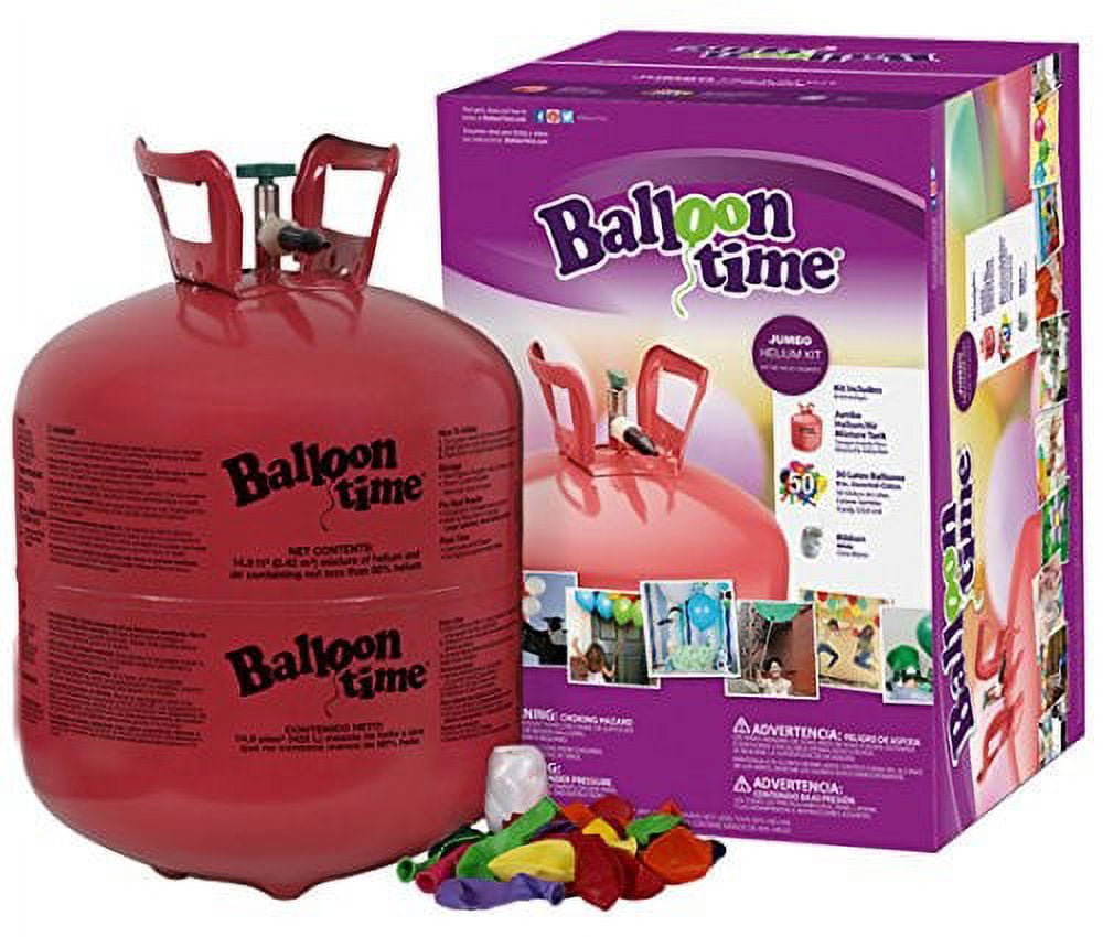 Balloon Time Disposable Helium Kit ,Tank 14.9 cu.ft Plus an Ultra HiFloat Party Balloons will Float for Several Days 50 Ballo