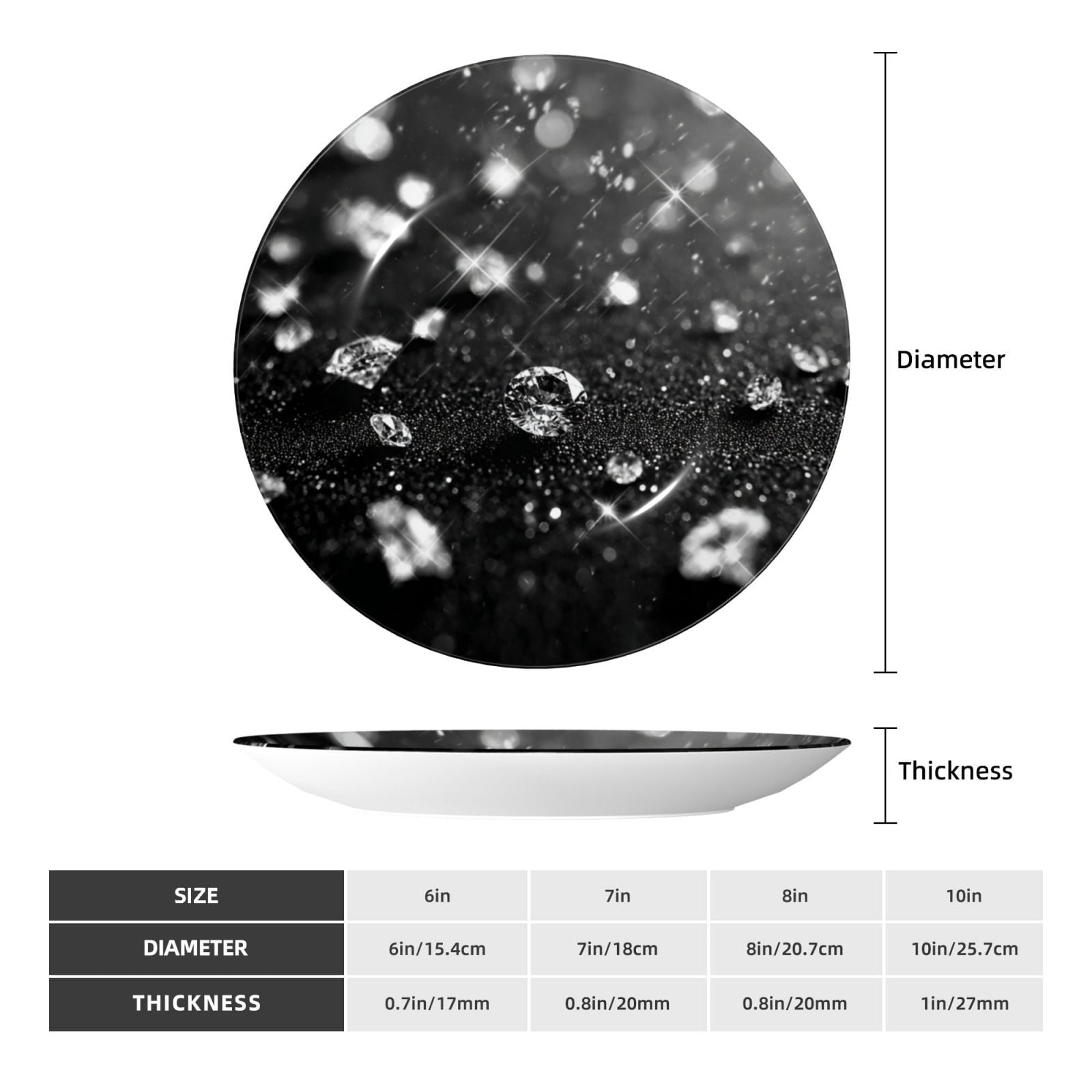 Decorative Plates – Bone China Wall & Table Decor - Glitter - 8in