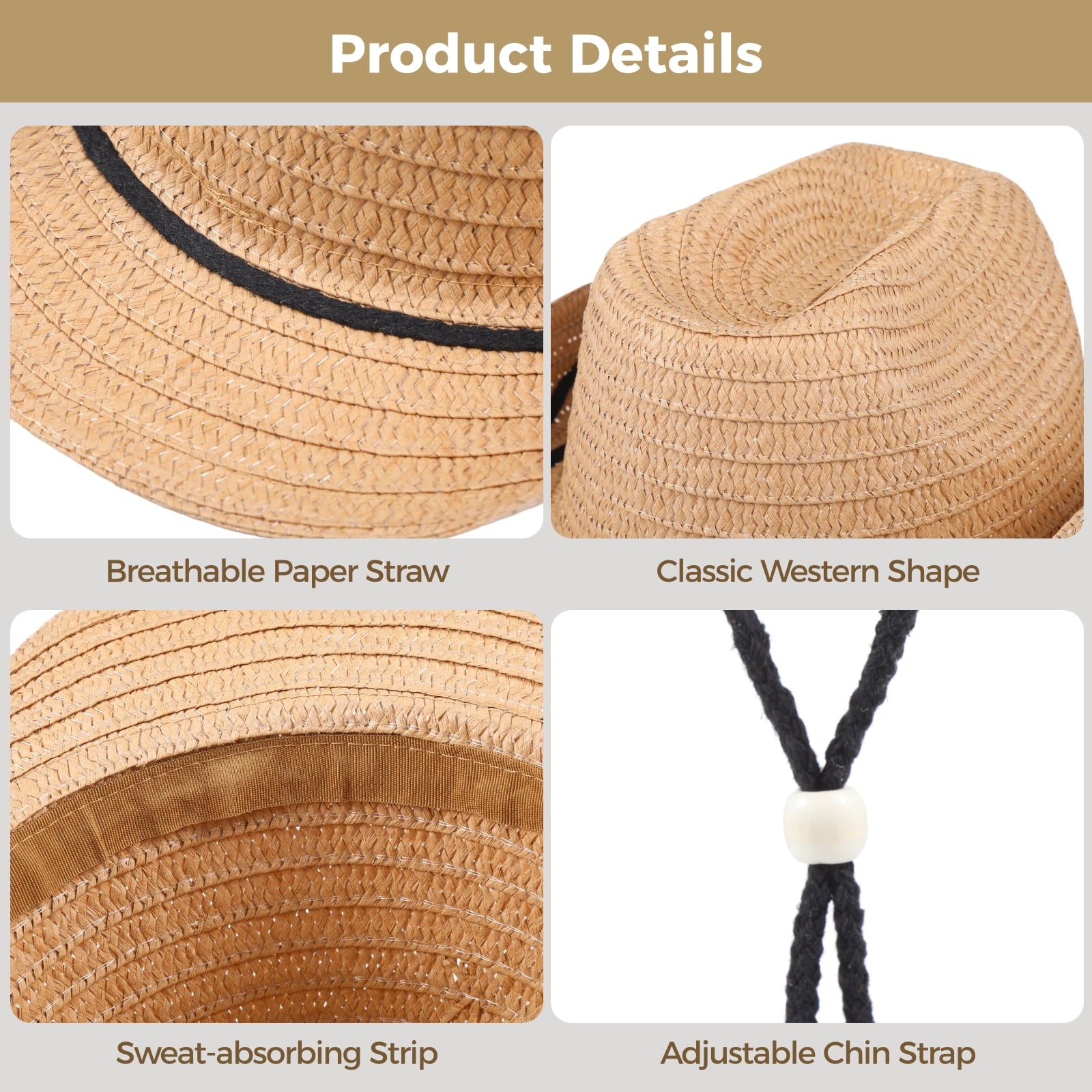 15 Pcs Straw Cowboy Hats, Western Wide Brim Hats for Men & Women, Unisex Cowgirl Hats, Sun Hats with Adjustable Chin Strap for Outdoor Activities, Themed Parties