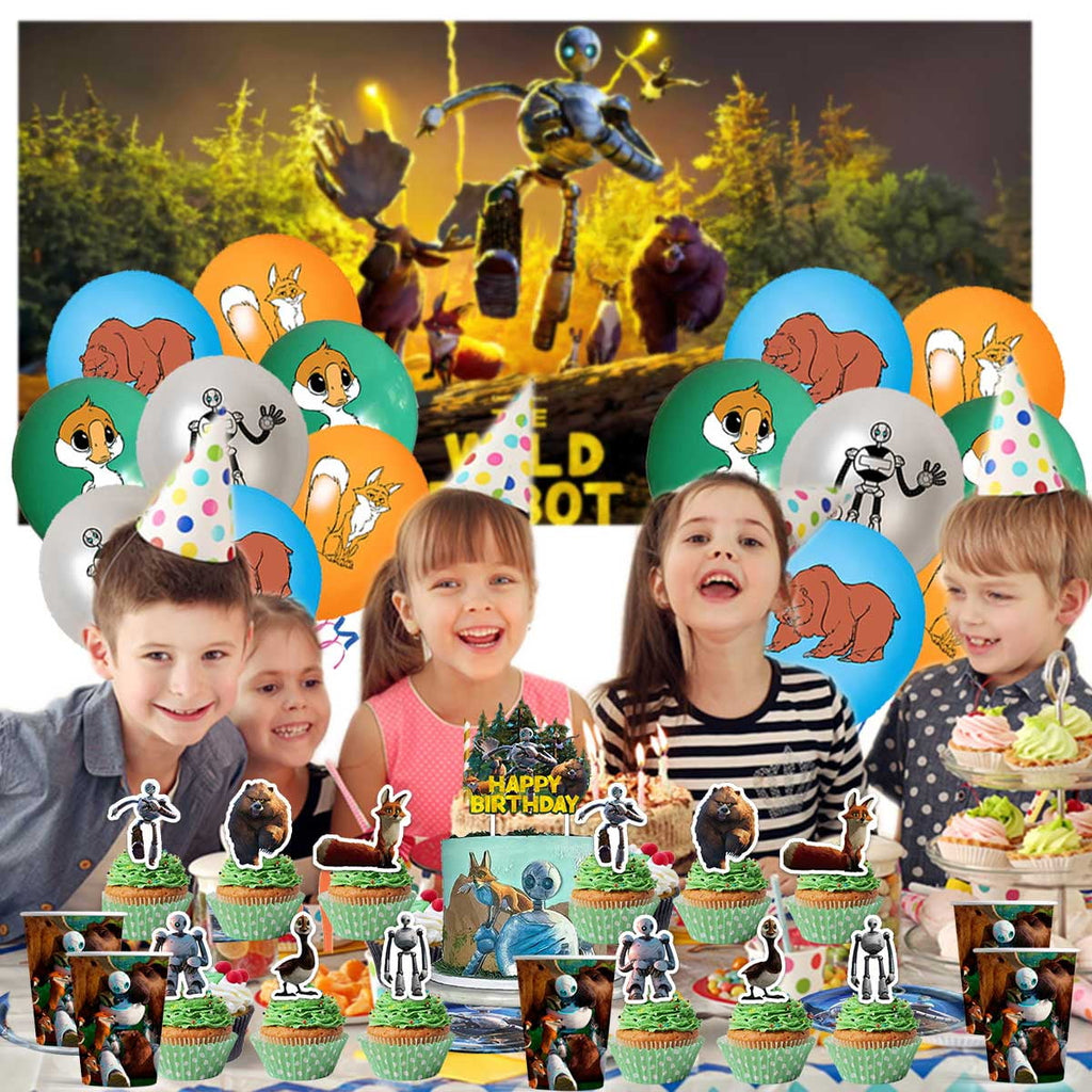 The Wild Robot Birthday Party Supplies Balloons Plates Decoration Cake Topper Decor Tableware Banner Backdrop