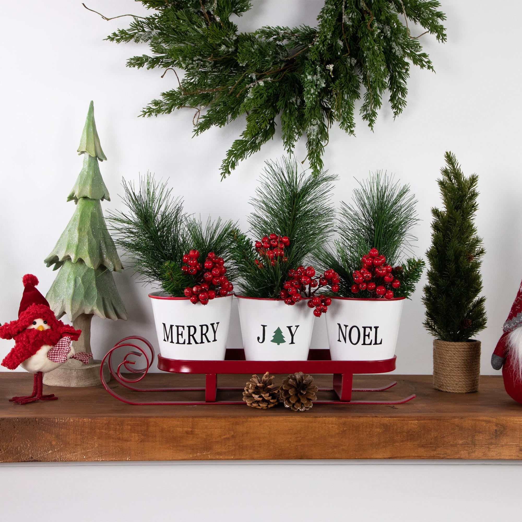Northlight Sleigh with "Noel", "Joy" and "Merry" Buckets Christmas Centerpiece - 18.75" - Red