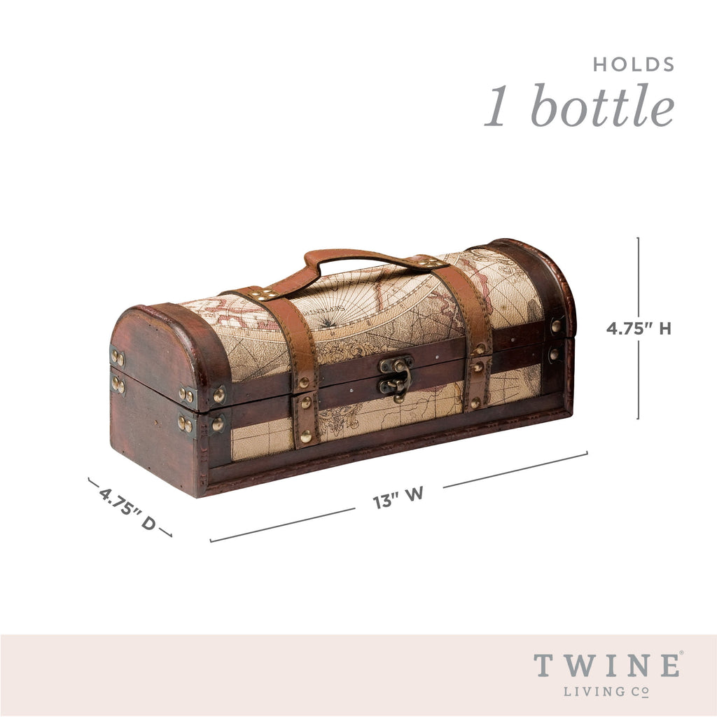 Twine Old World Wine Gift Box, 1-Bottle Wooden Wine Box, Wedding Gifts