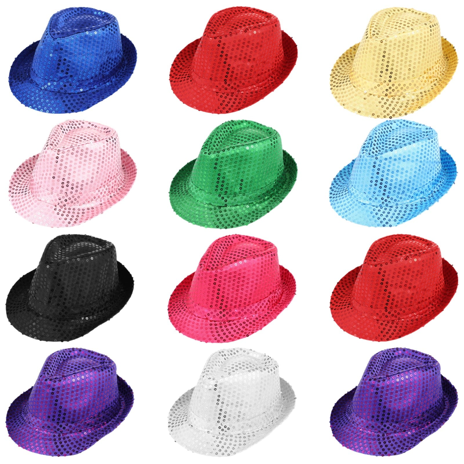 12 Pcs Sequin Hats, Western Glitter Hats, Retro Bling Disco Hats, Unisex Dance Hats for Adults and Little Ones, Shiny Fedora Party Caps for Magic Shows, Parties, Celebrations