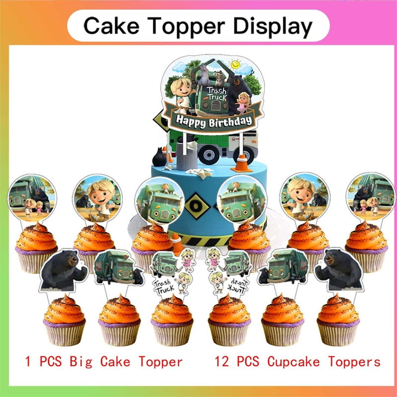 Trash Truck Balloons Plates Party Supplies Decoration Birthday Cake Topper Decor Banner Backdrop Tableware