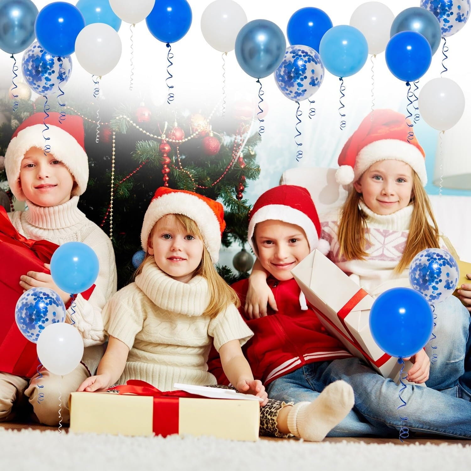 FF. Blue Metallic Balloons Blue Confetti Balloons and White Balloons,50 pcs Blue Balloons Party Balloons for Birthday Baby Shower with Extra Confetti and Balloon Ribbons