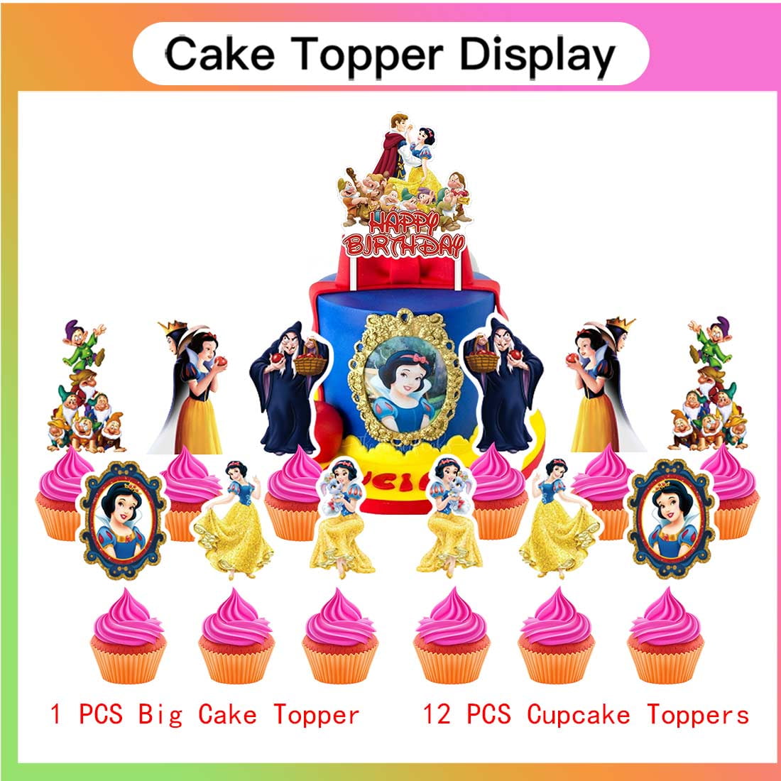 Snow  White Princess Party Supplies Decor Tableware Backdrop Banner Cake Topper Balloons Birthday Decorations