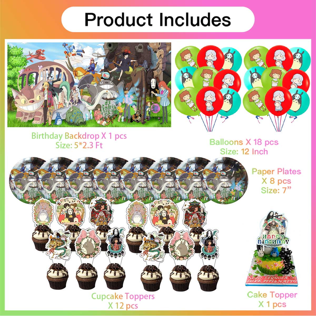 Studio of Ghibli Party Supplies Cake Topper Decor Banner Backdrop Tableware Balloons Birthday Decorations