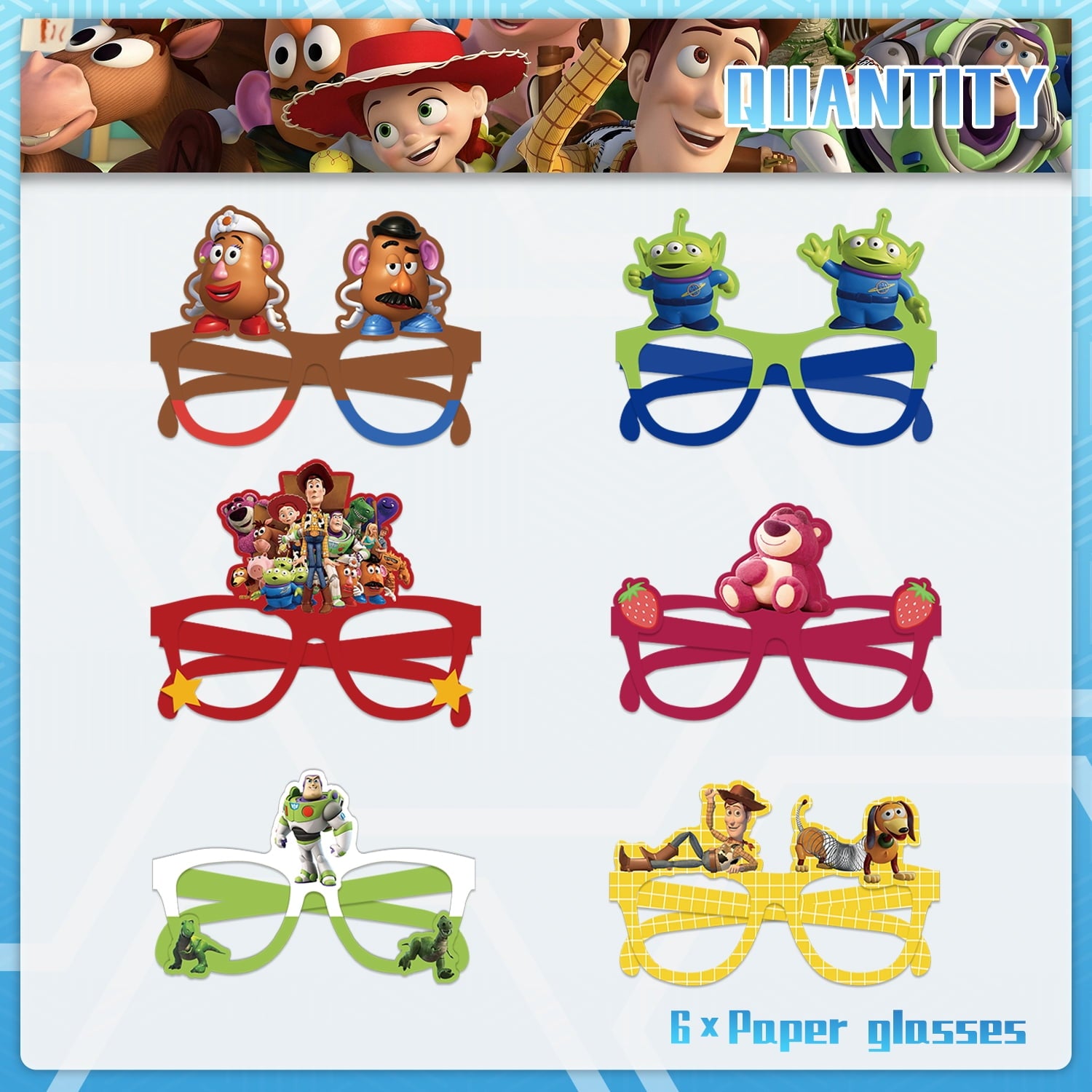 12Pcs Toy Story Themed Glasses, Party Supplies Photo Booth Prop Cartoon Character Cosplay Birthday Gift for Kids.