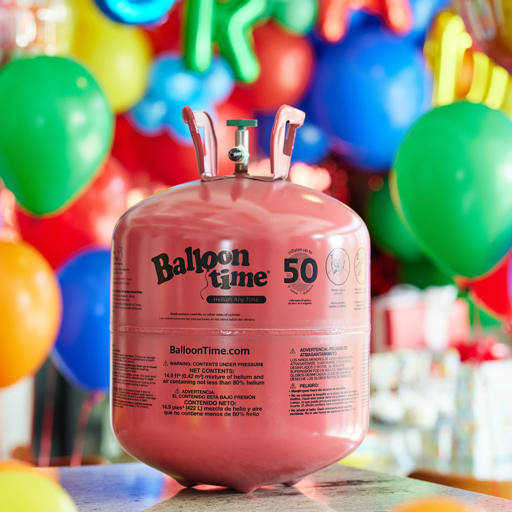 Balloon Time Jumbo Helium Tank Kit, 14.9 cu ft, 50 ct 9" Colorful Latex Balloons & Ribbon