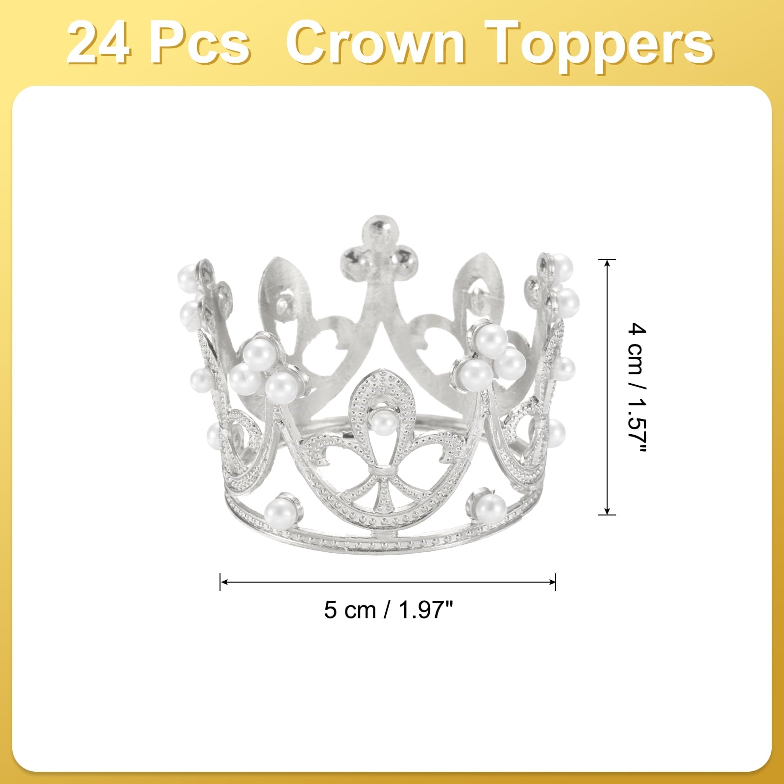 Uxcell 24Pcs Mini Crown Cake Toppers, Alloy Queen Princess Little Silver Crown Heart Shaped, Mini Pearls