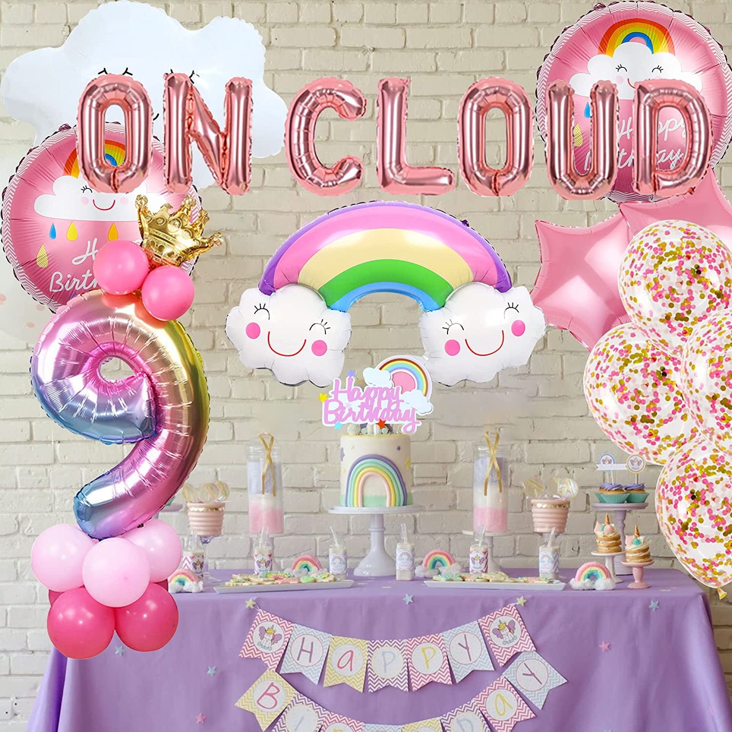 On Cloud 9 ROSE GOLD Balloons Banner on cloud nine birthday party decorations for 9 Year Old Girl 9th birthday Party Invite Decorations