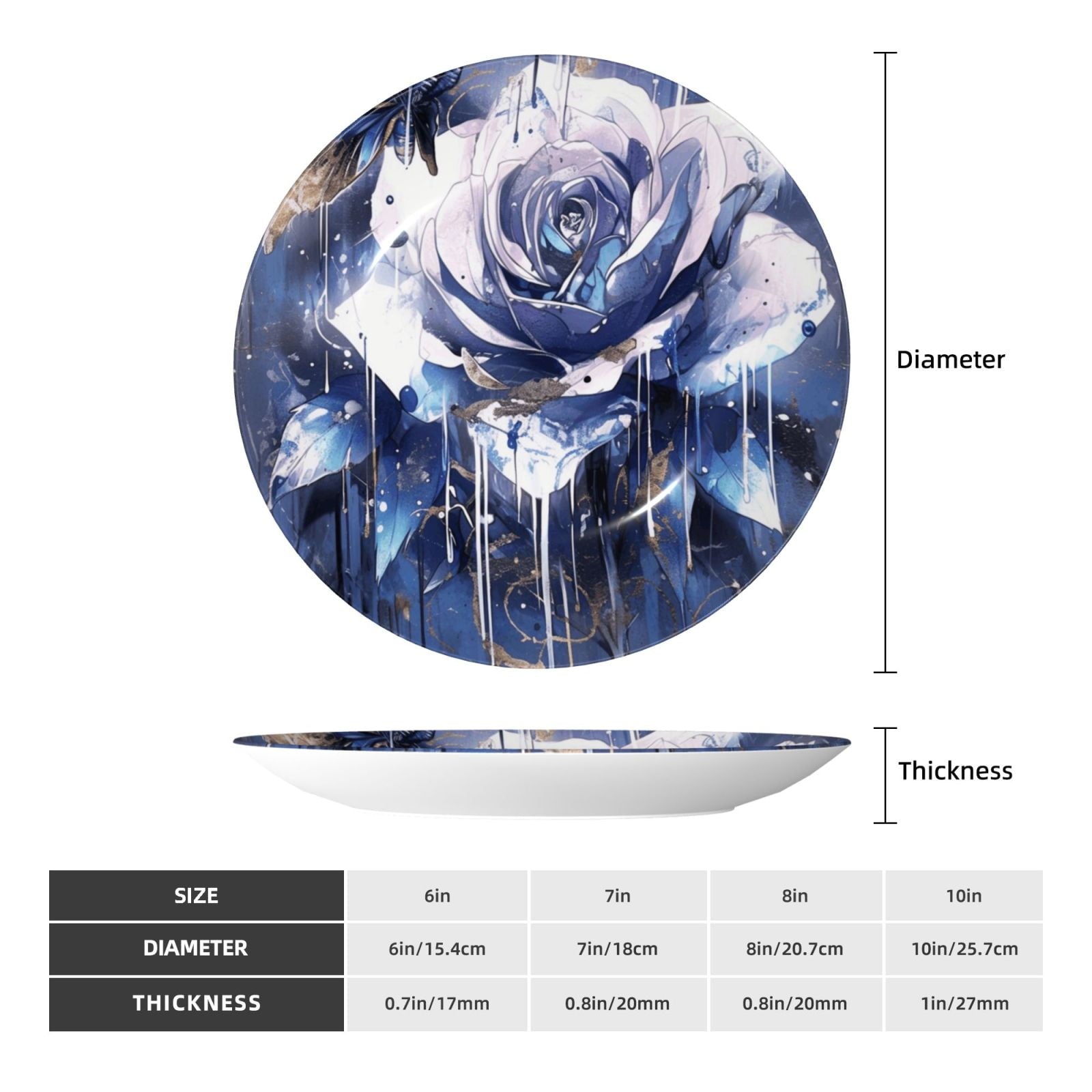 Decorative Plates – Bone China Wall & Table Decor - Skull Flower Rose Floral Butterfly Spooky Gothic - 6in