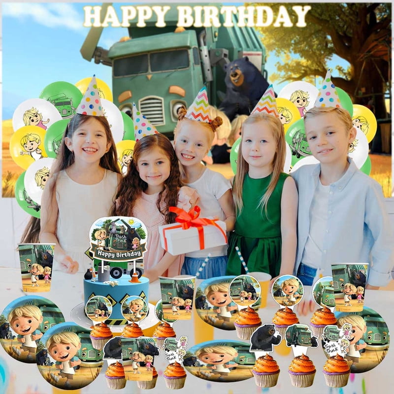 Trash Truck Balloons Plates Party Supplies Decoration Birthday Cake Topper Decor Banner Backdrop Tableware