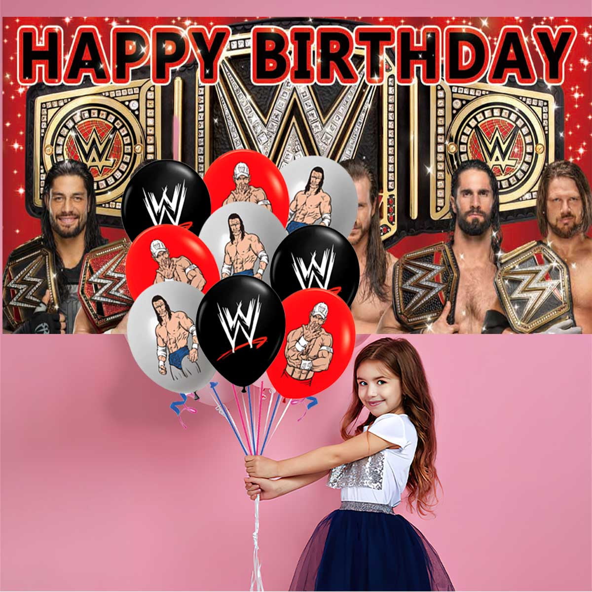 Wrestling Party Decor Plates Cake Topper Balloons Banner Backdrop Supplies Decorations Tableware