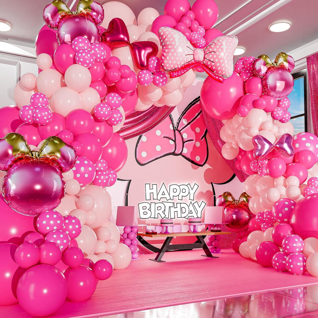 ALL-IN-1 Minnie Balloon Arch Kit with BONUS Bow & Mouse Head Balloons - Mini Mouse Balloons for Birthday Decorations & Oh Twodles Birthday Party Supplies Girl - Minnie Birthdays Party, Baby Shower