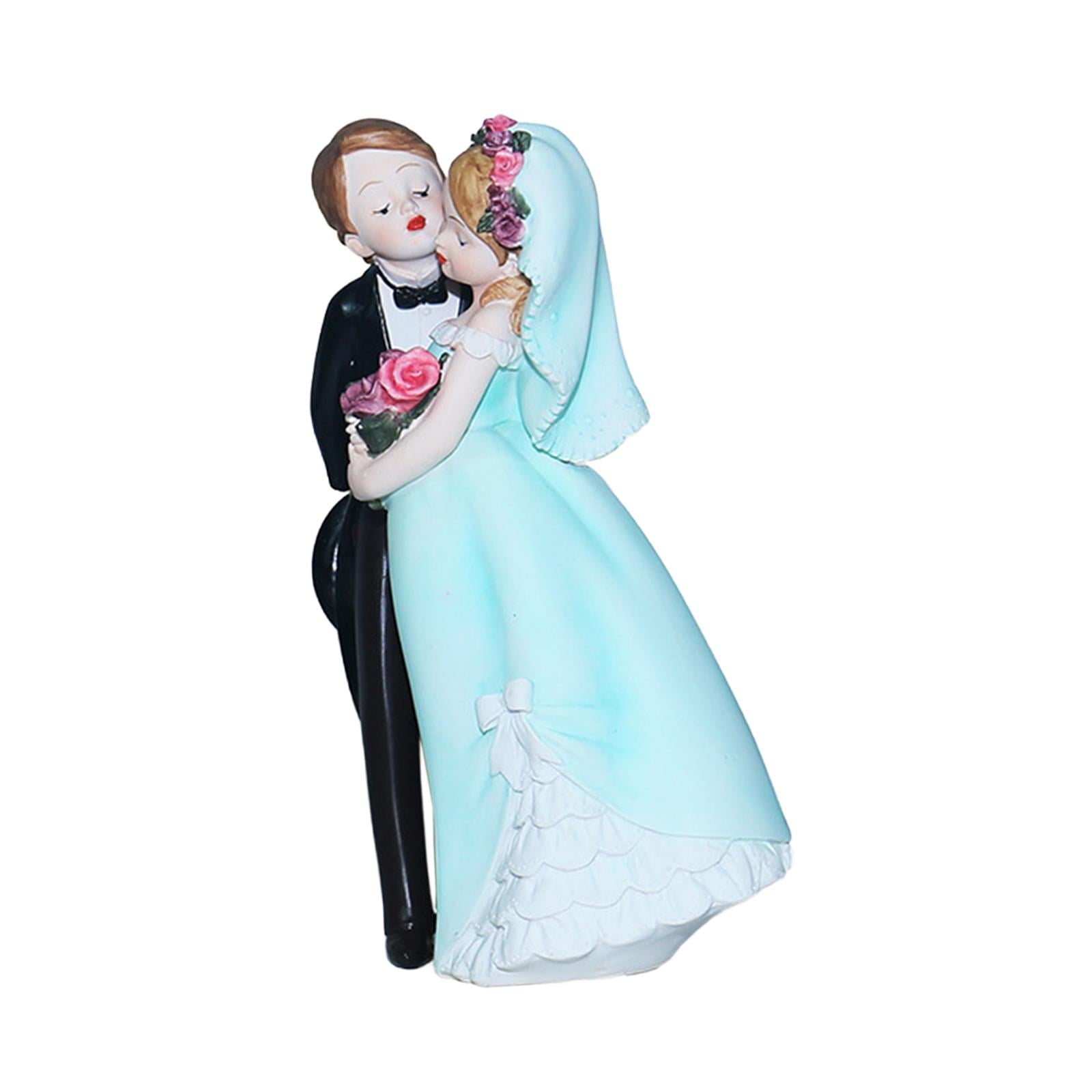 S SERENABLE Wedding Cake Topper Bride and Groom Mini DIY Micro Landscape Miniature Scene People Wedding Cake Dolls Topper for Anniversary Blue Dress