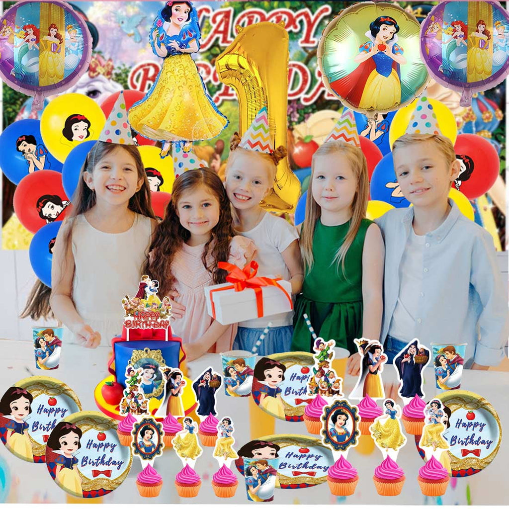 Snow  White Princess Party Supplies Decor Tableware Backdrop Banner Cake Topper Balloons Birthday Decorations