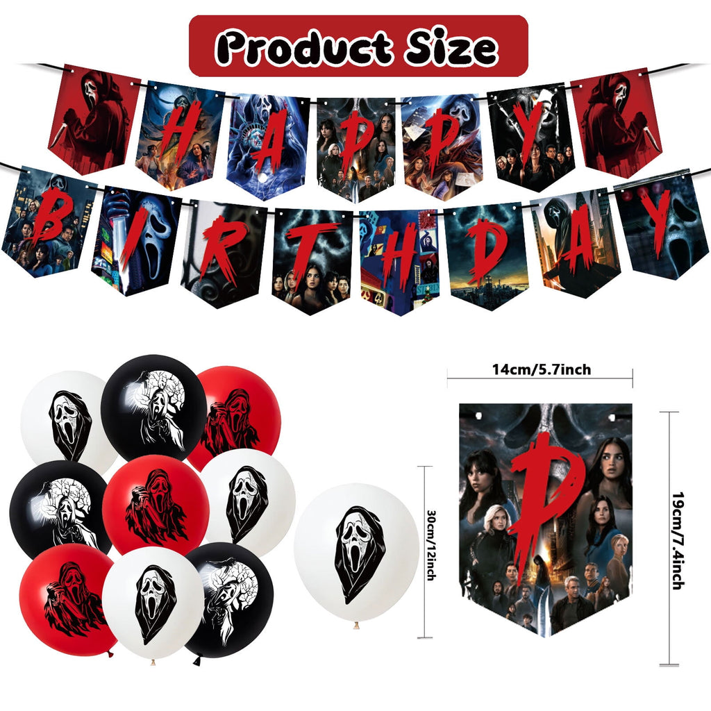 32 Pcs For Scream 6 Theme Birthday Party Decorations,With 1 Happy Birthday Banner Garland,13 Cupcake Toppers,18 Balloons for Children Party Decorations