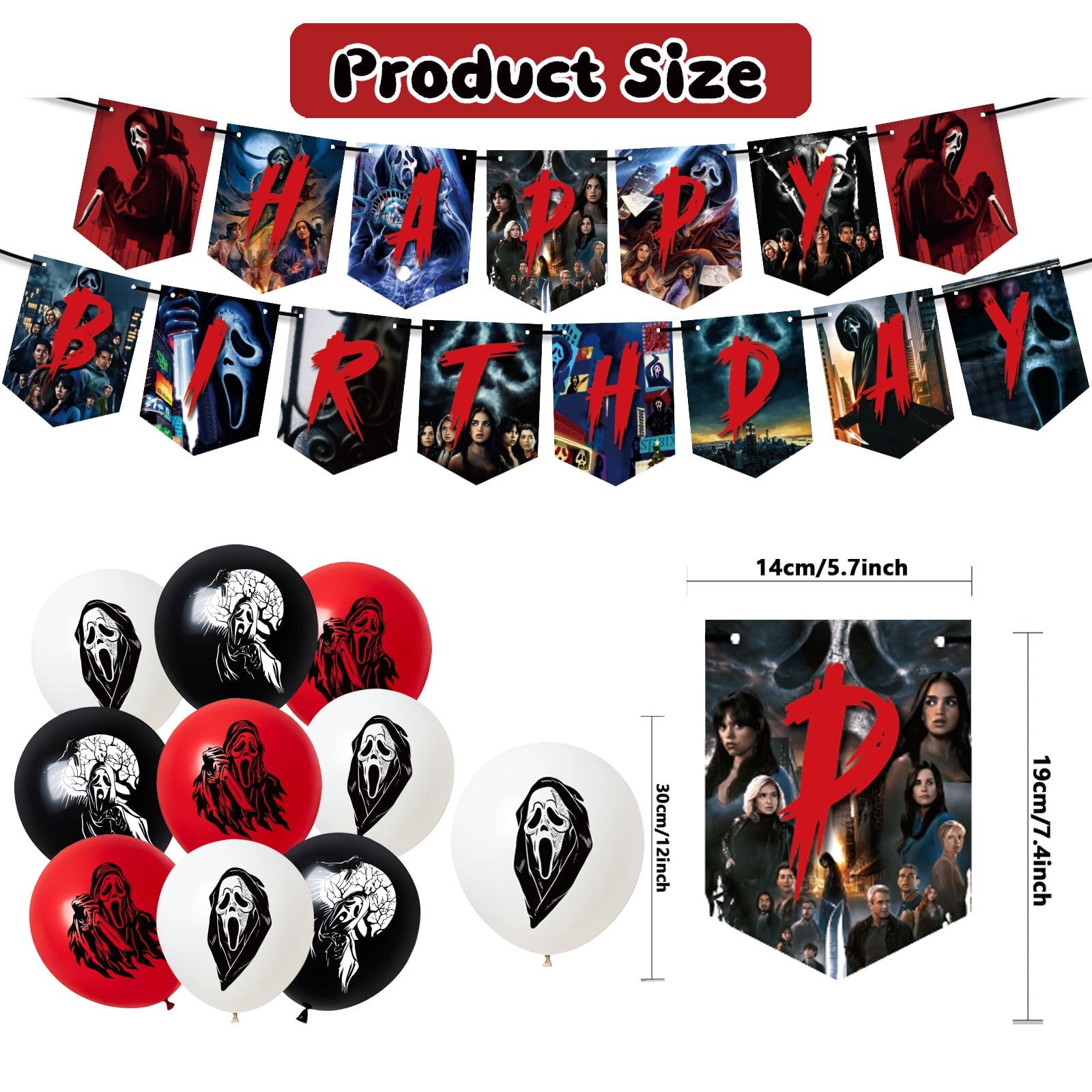 32 Pcs For Scream 6 Theme Birthday Party Decorations,With 1 Happy Birthday Banner Garland,13 Cupcake Toppers,18 Balloons for Children Party Decorations